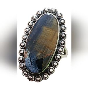 Pietersite Sterling Ring with Beaded Design Size 9